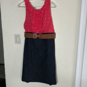 Alyx dress beautiful orange top with ruffle front and a dark denim bottom EUC
